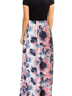 Amazon Floral Maxi Dress in Pink, Navy and Light Blue